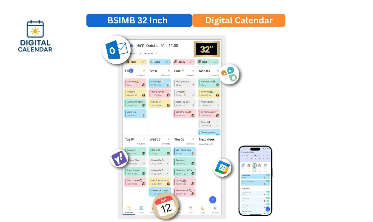 BSIMB 32 Inch Digital Calendar