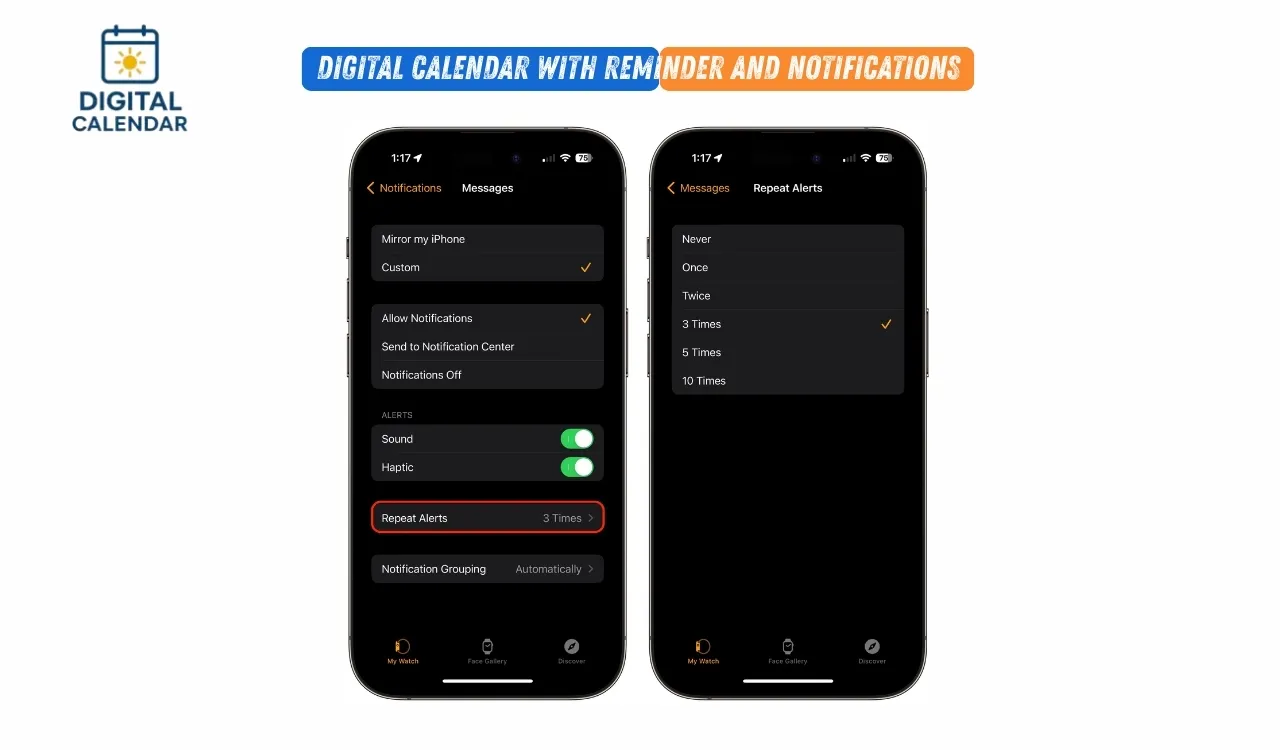 Digital Calendar with Reminder and Notifications