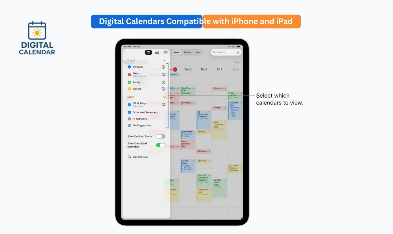 Digital Calendars Compatible with iPhone and iPad